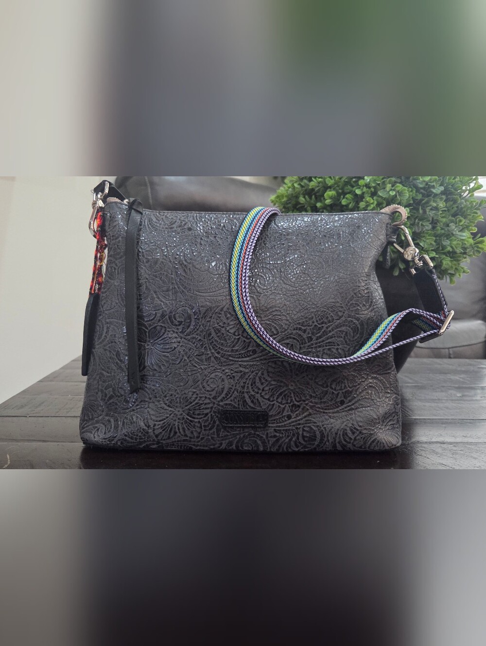 Consuela embossed black leather shoulder bag